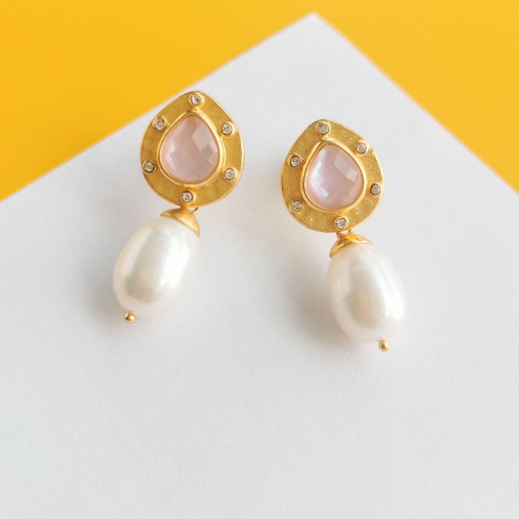 Clementine Gold Pearl Drop Earrings By Julie Vos